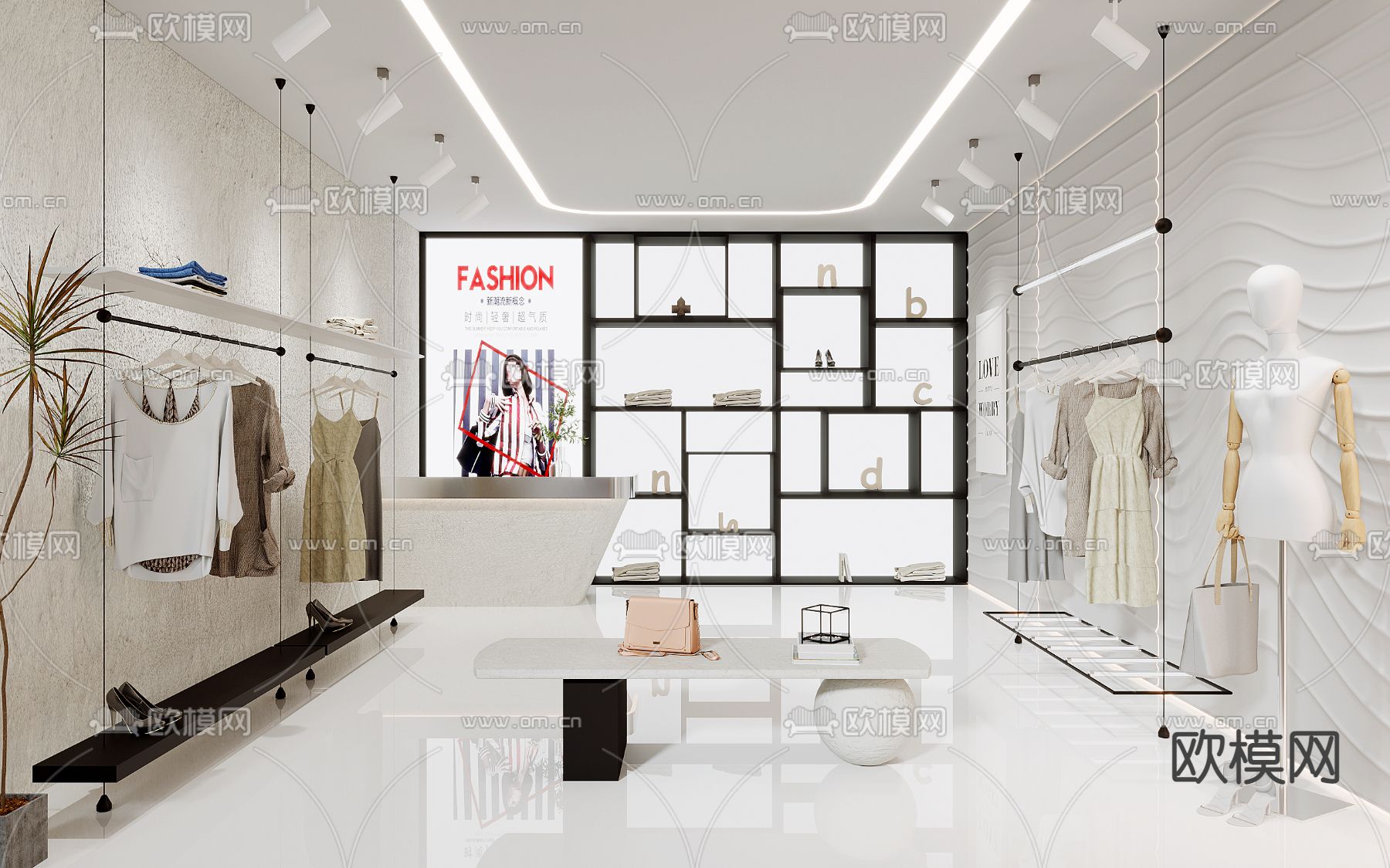 现代女装服装店su模型下载（渲染图1）