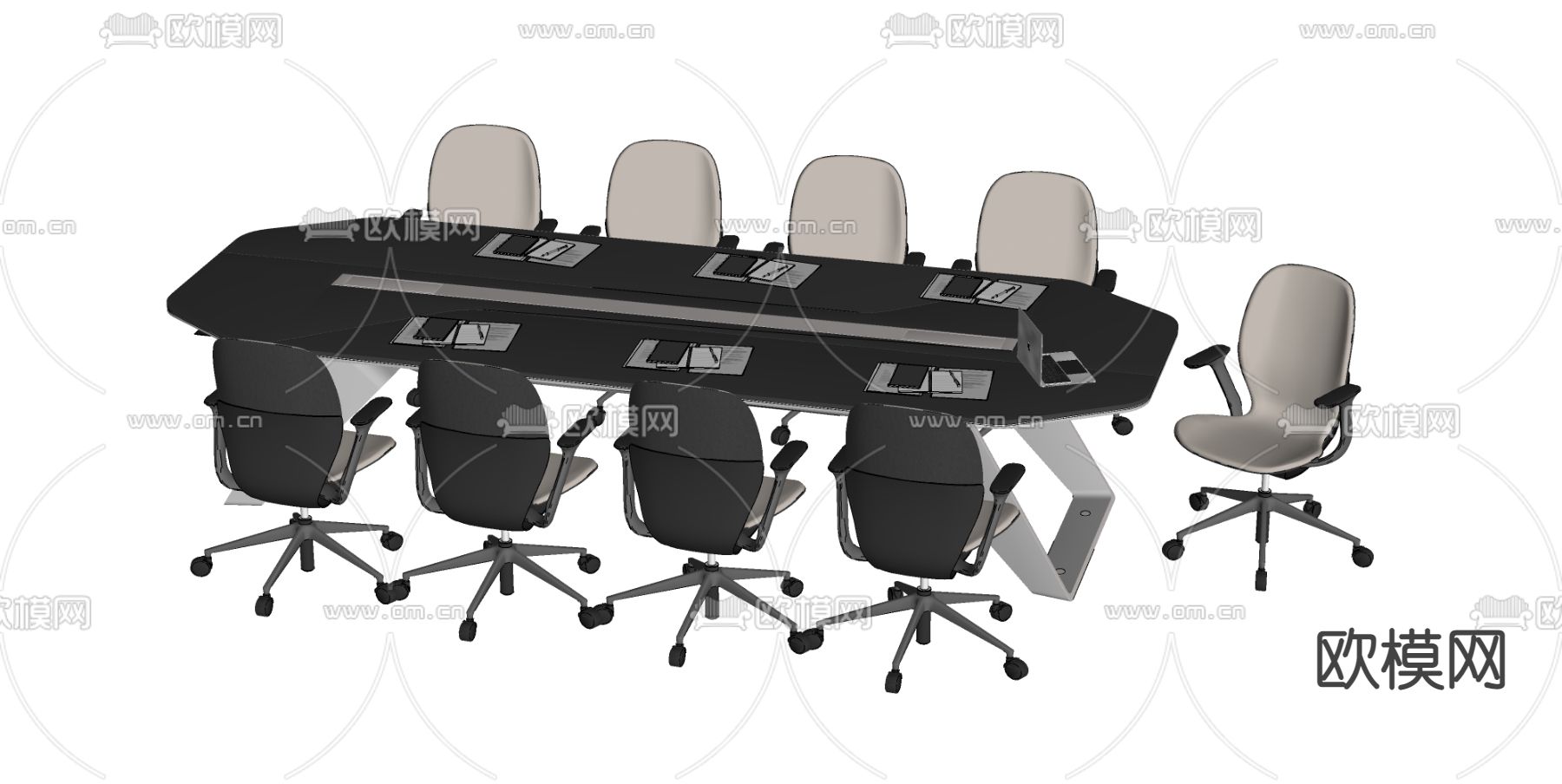 现代简约会议桌椅su模型下载（渲染图2）