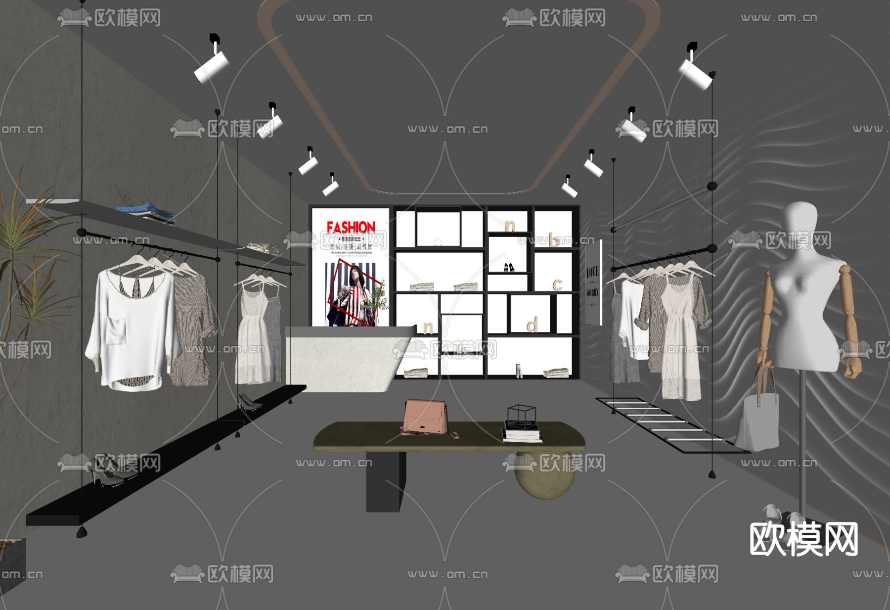 现代女装服装店su模型下载（渲染图2）