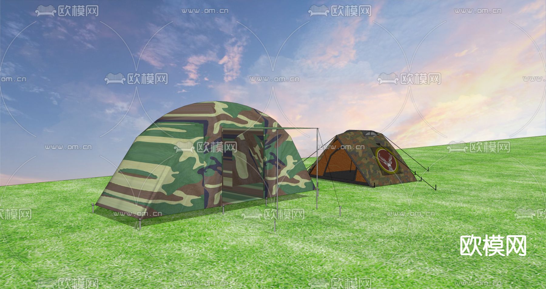 现代露营迷彩帐篷su模型下载（渲染图2）