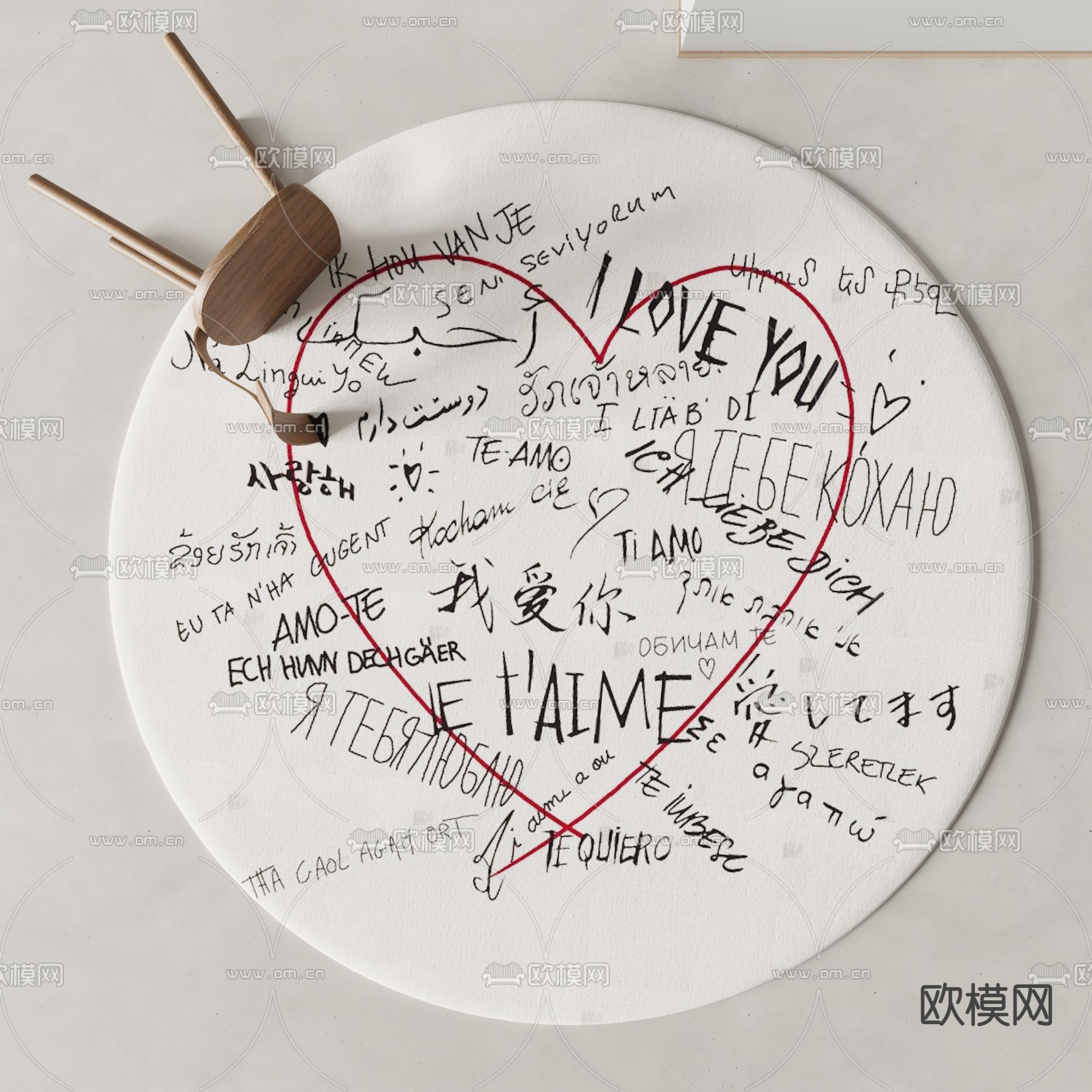 现代圆形涂鸦地毯su模型下载（渲染图1）