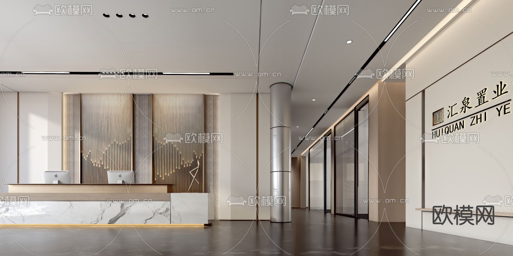 现代售楼处前台接待大厅3d模型下载（渲染图1）