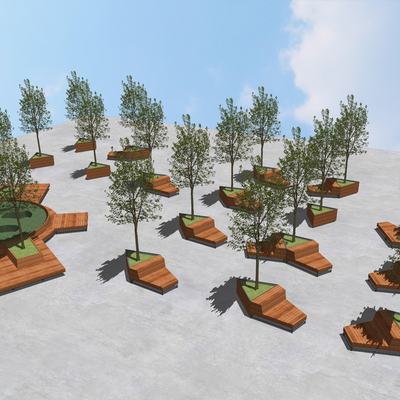  现代户外树池座su模型 