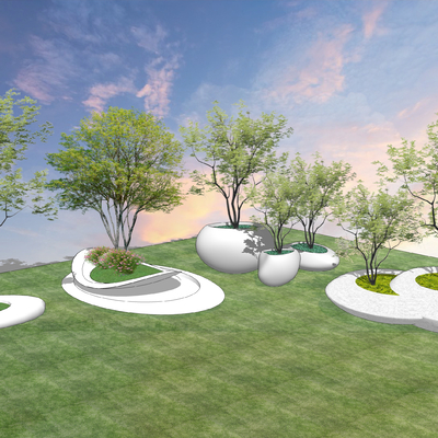  现代树池花坛公用椅su模型 