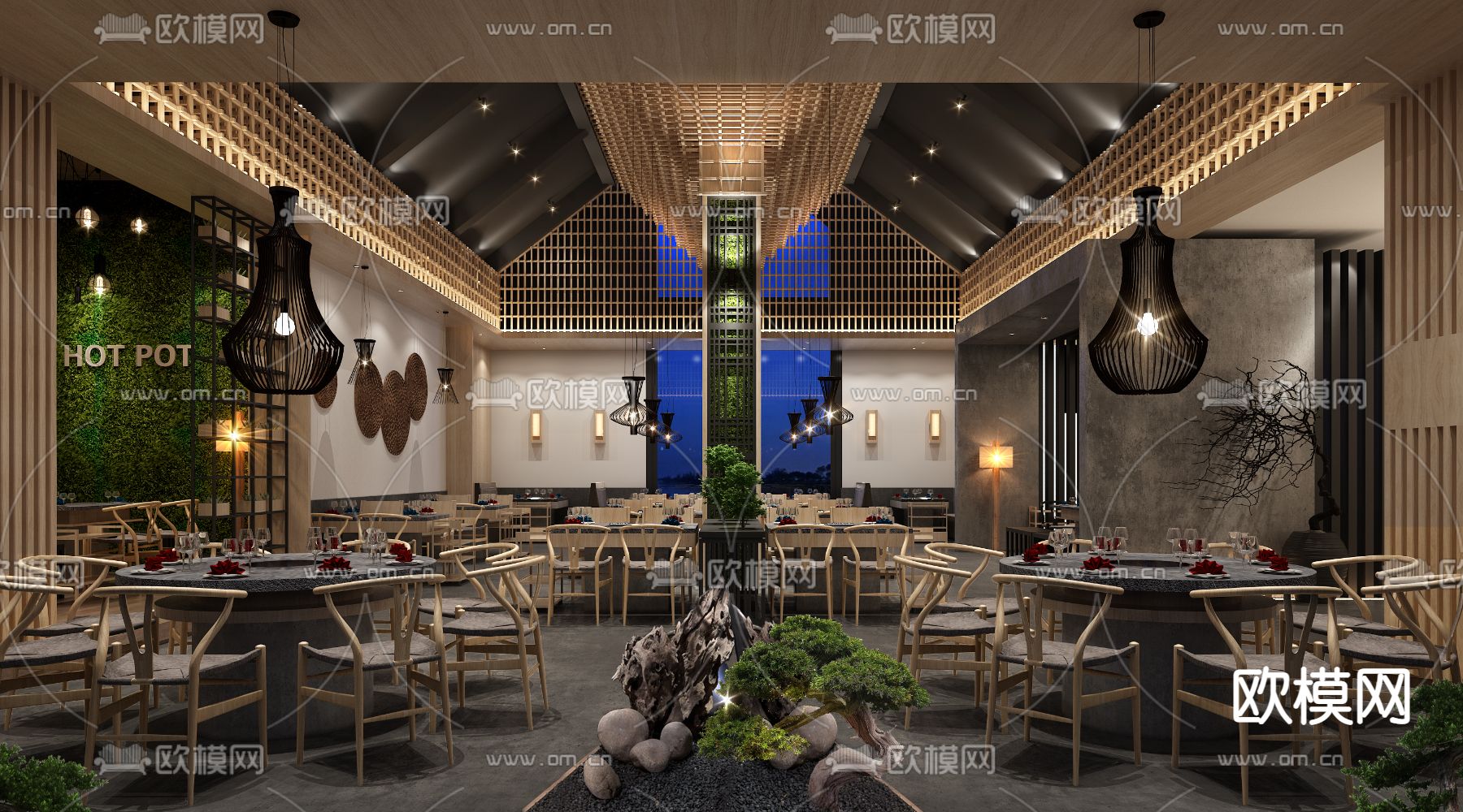新中式火锅店su模型