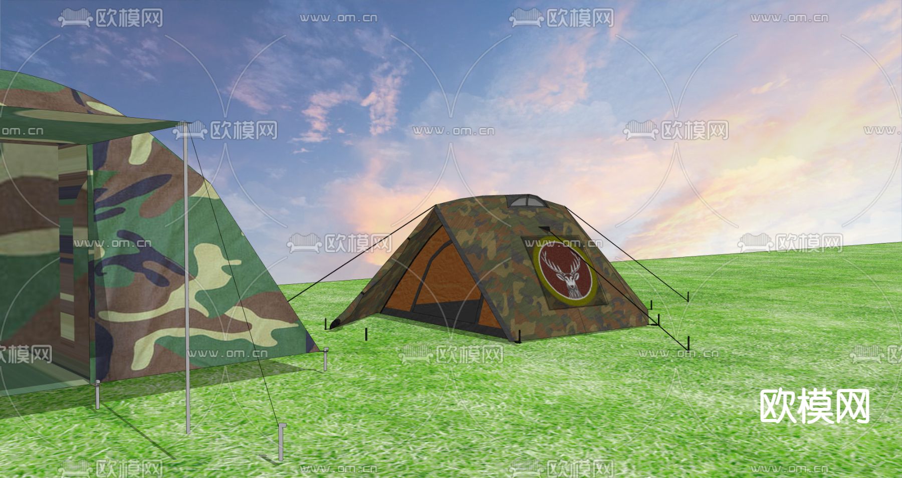 现代露营迷彩帐篷su模型下载（渲染图3）