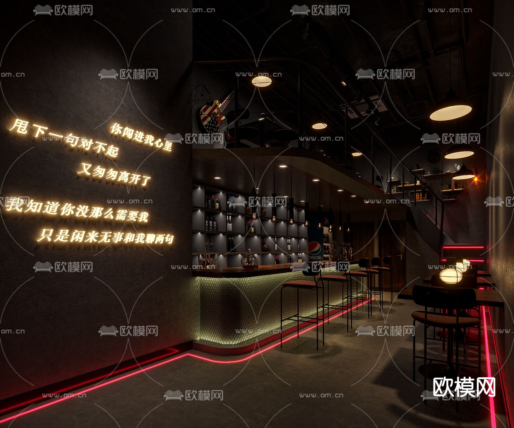 现代高级灰酒吧小酒馆3d模型下载