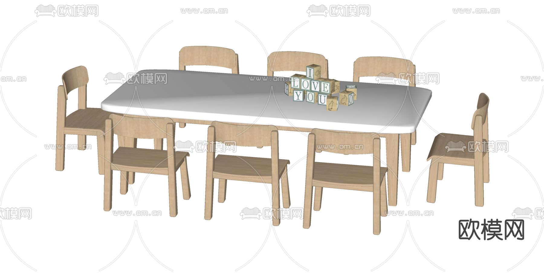 现代儿童桌椅su模型下载（渲染图2）