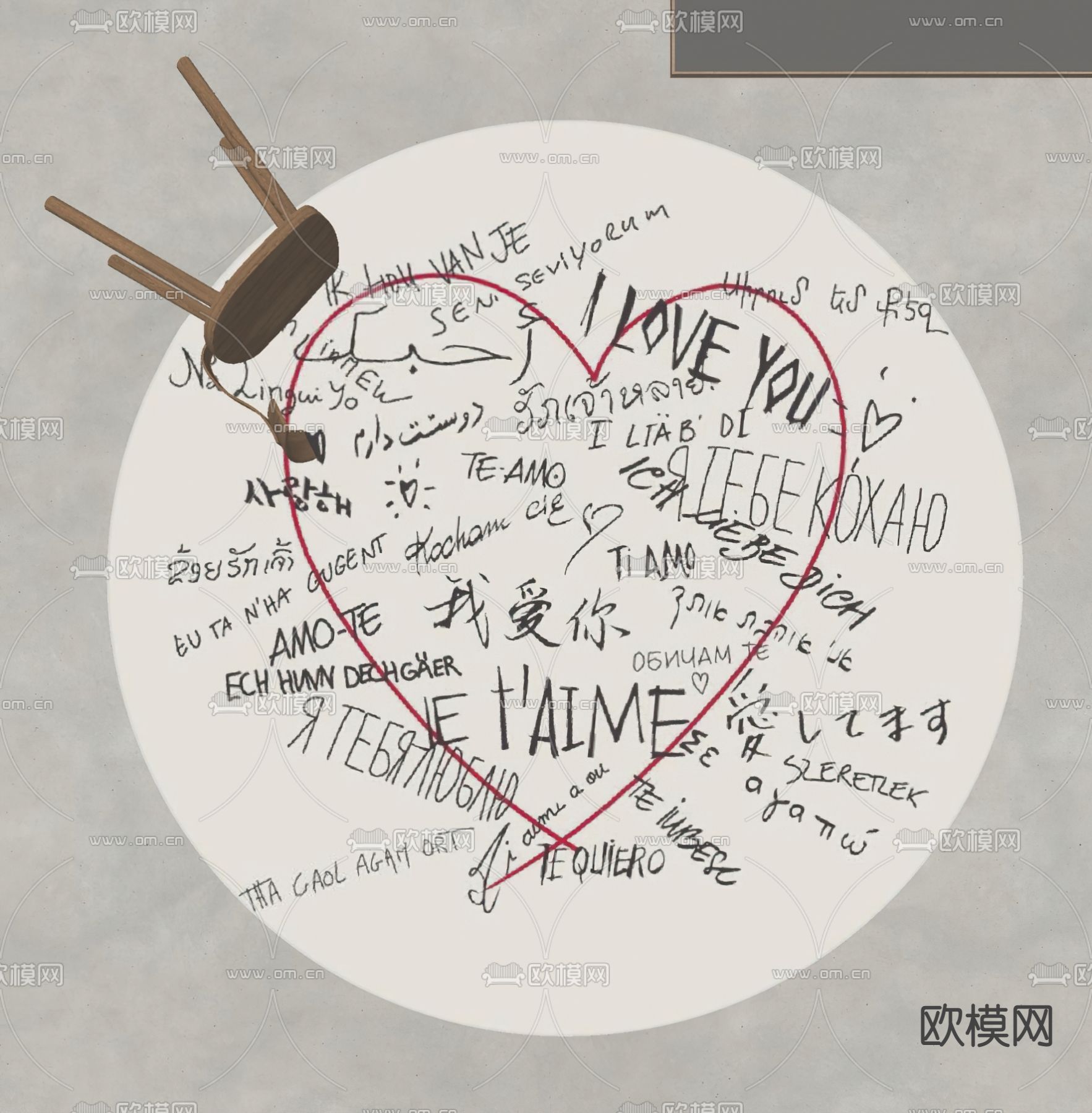 现代圆形涂鸦地毯su模型下载（渲染图2）