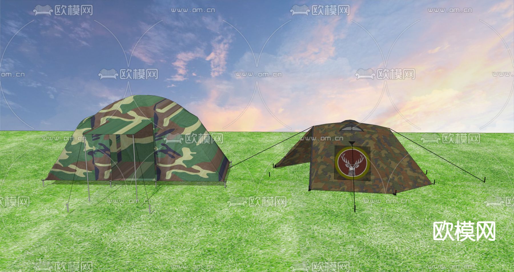 现代露营迷彩帐篷su模型下载（渲染图1）