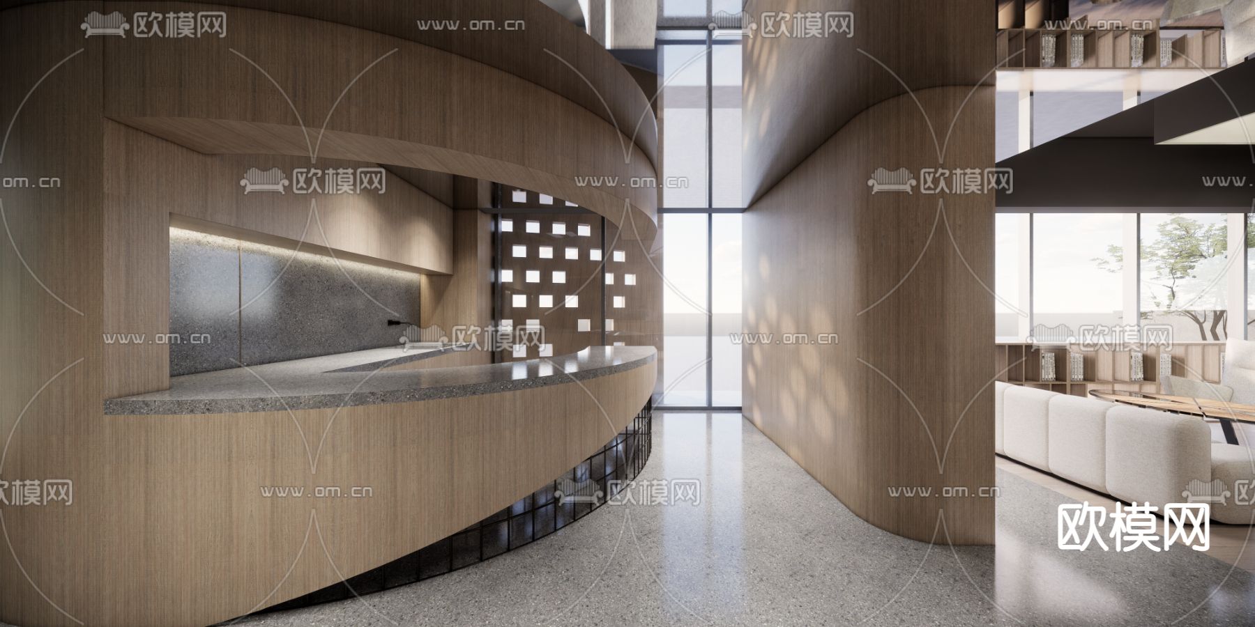 现代弧形吧台su模型下载（渲染图1）