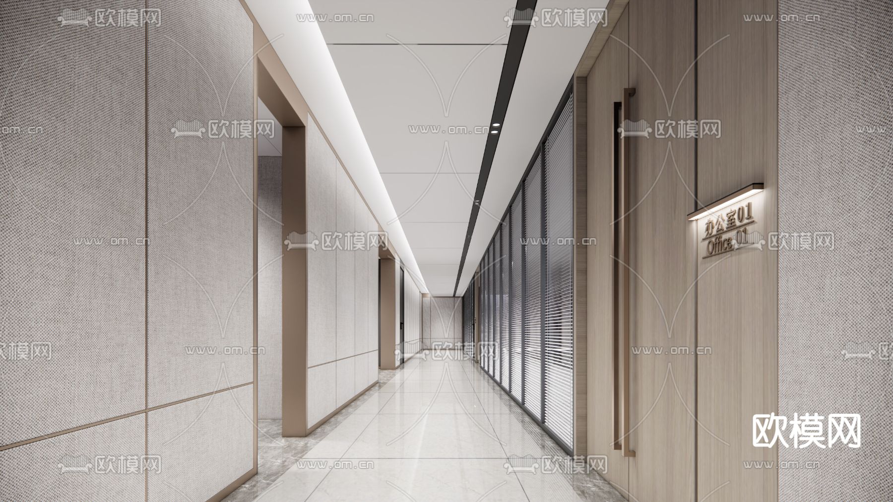现代办公走道su模型下载（渲染图1）