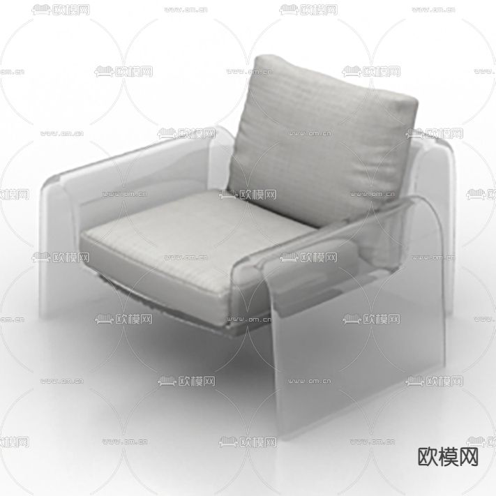 现代简约透明亚克力板布艺单人沙发免费3d模型下载