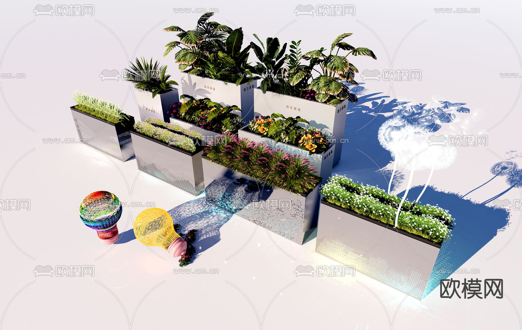 现代花箱花坛su模型