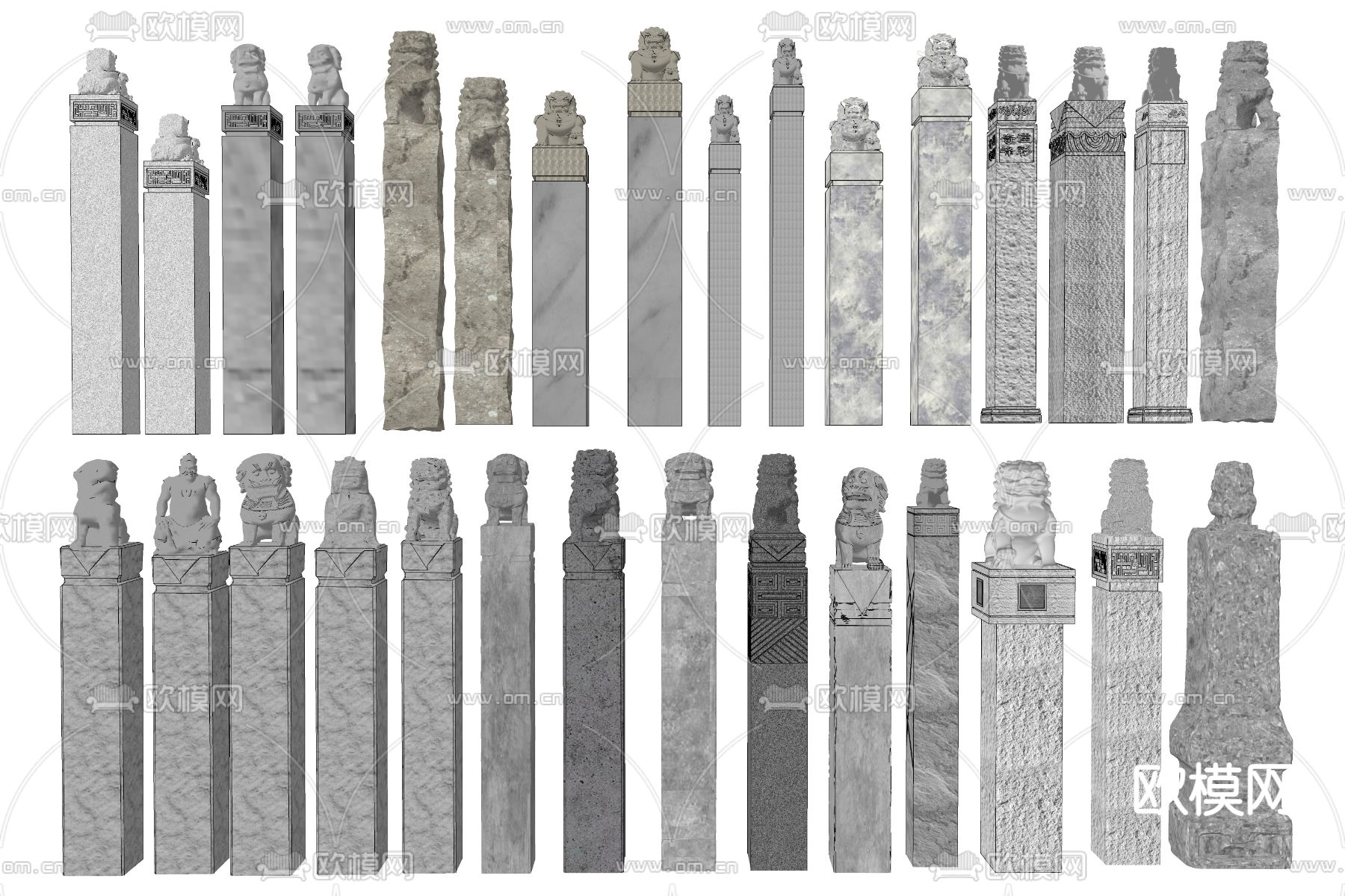 新中式栓马柱su模型下载（渲染图2）