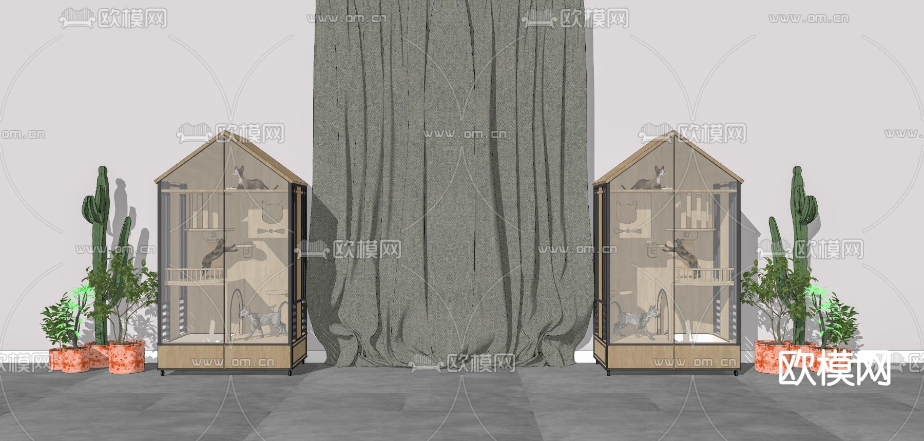 北欧猫爬架猫窝su模型下载（渲染图2）