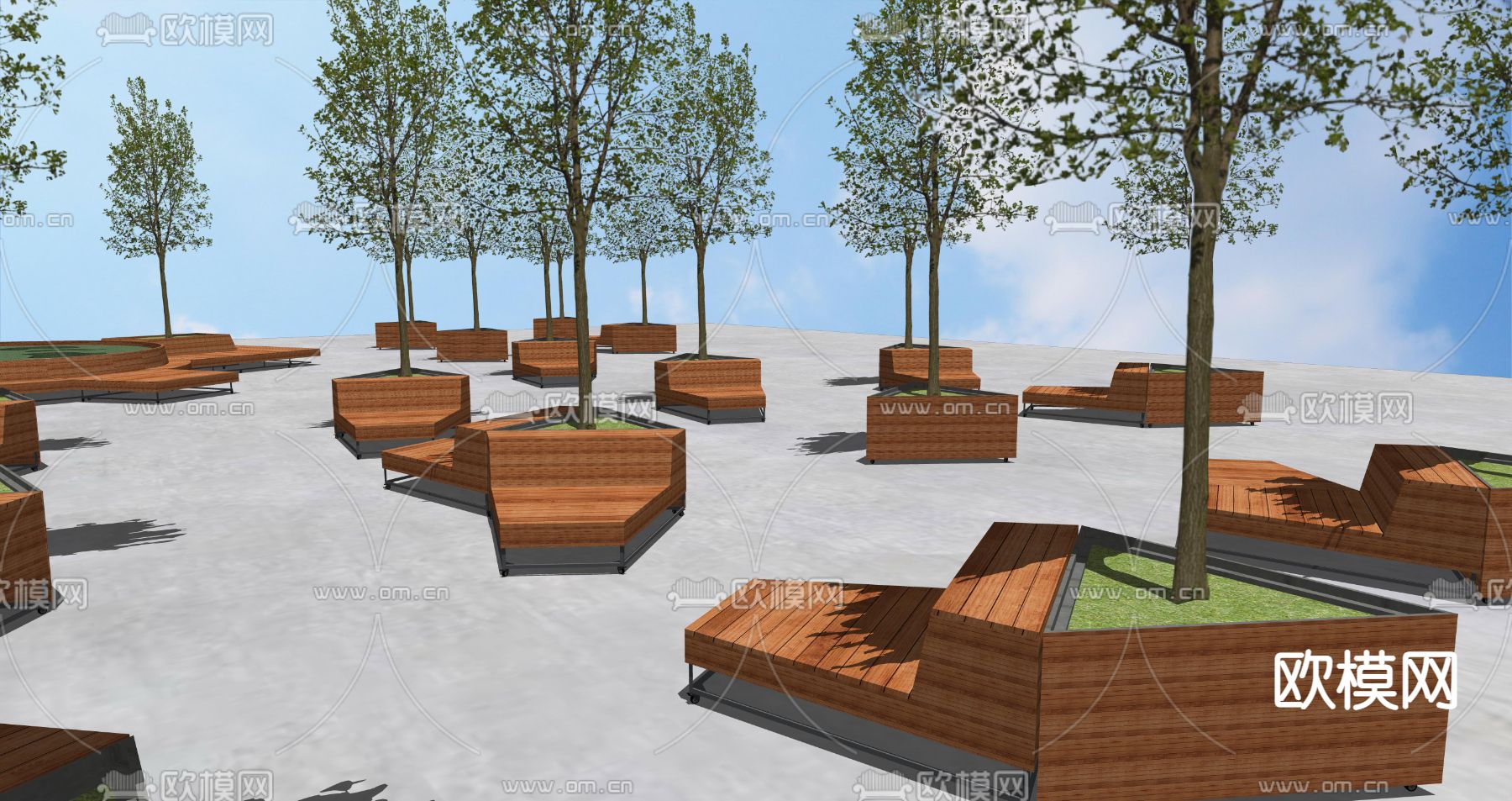 现代户外树池座su模型下载（渲染图1）