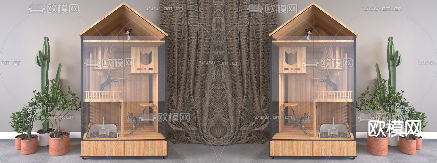 北欧猫爬架猫窝su模型下载（渲染图1）
