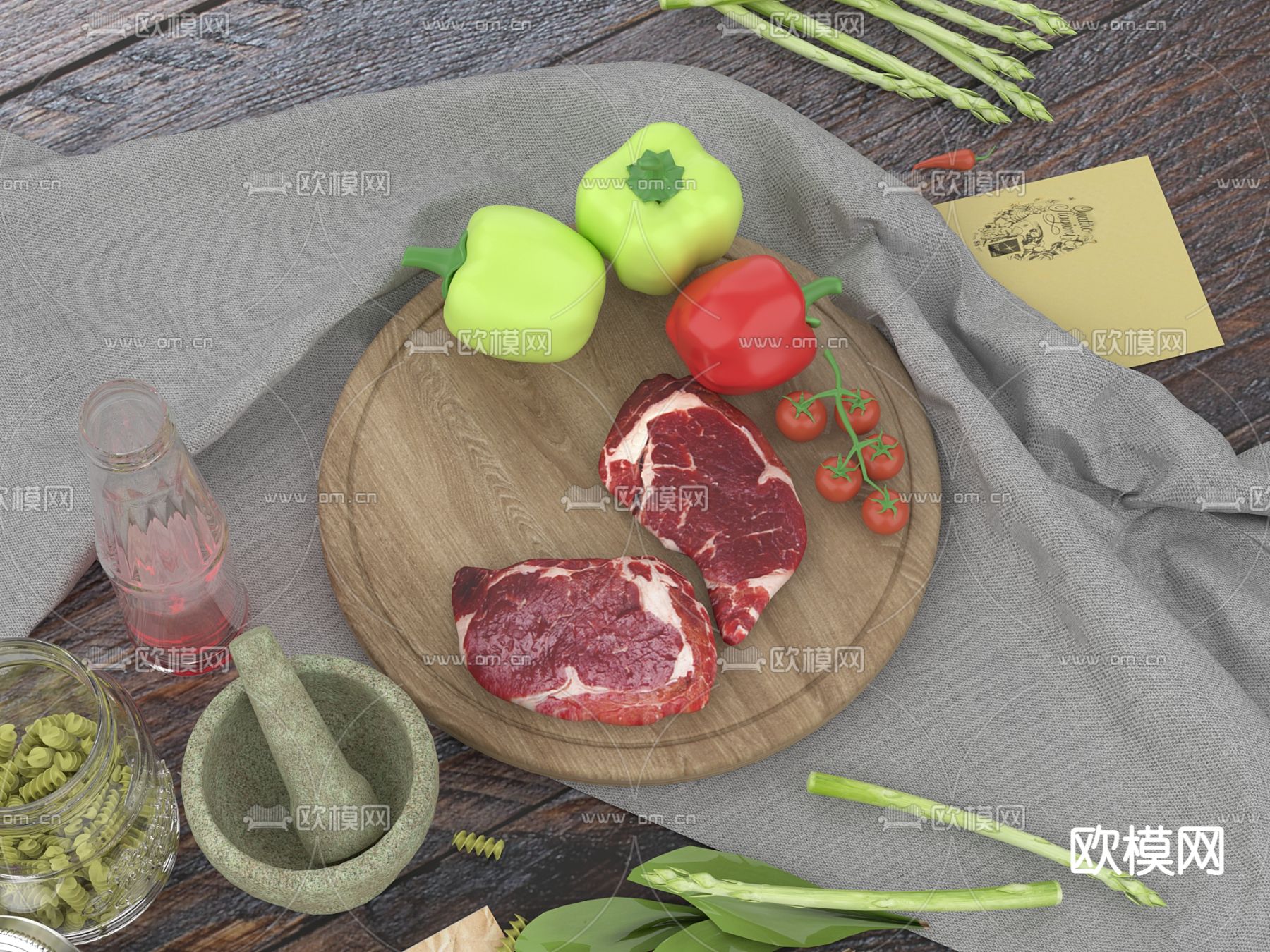 猪肉辣椒菜板3d模型下载