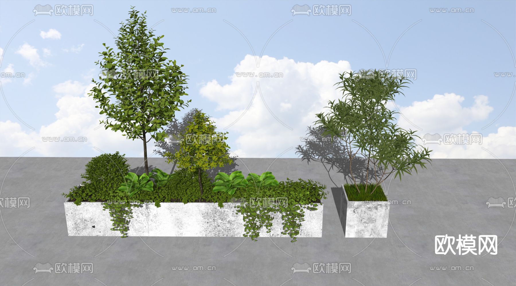 现代植物花坛su模型下载（渲染图1）