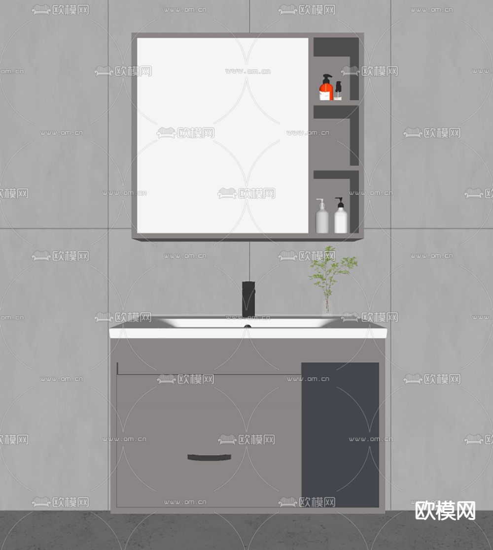 现代浴室柜su模型下载（渲染图2）