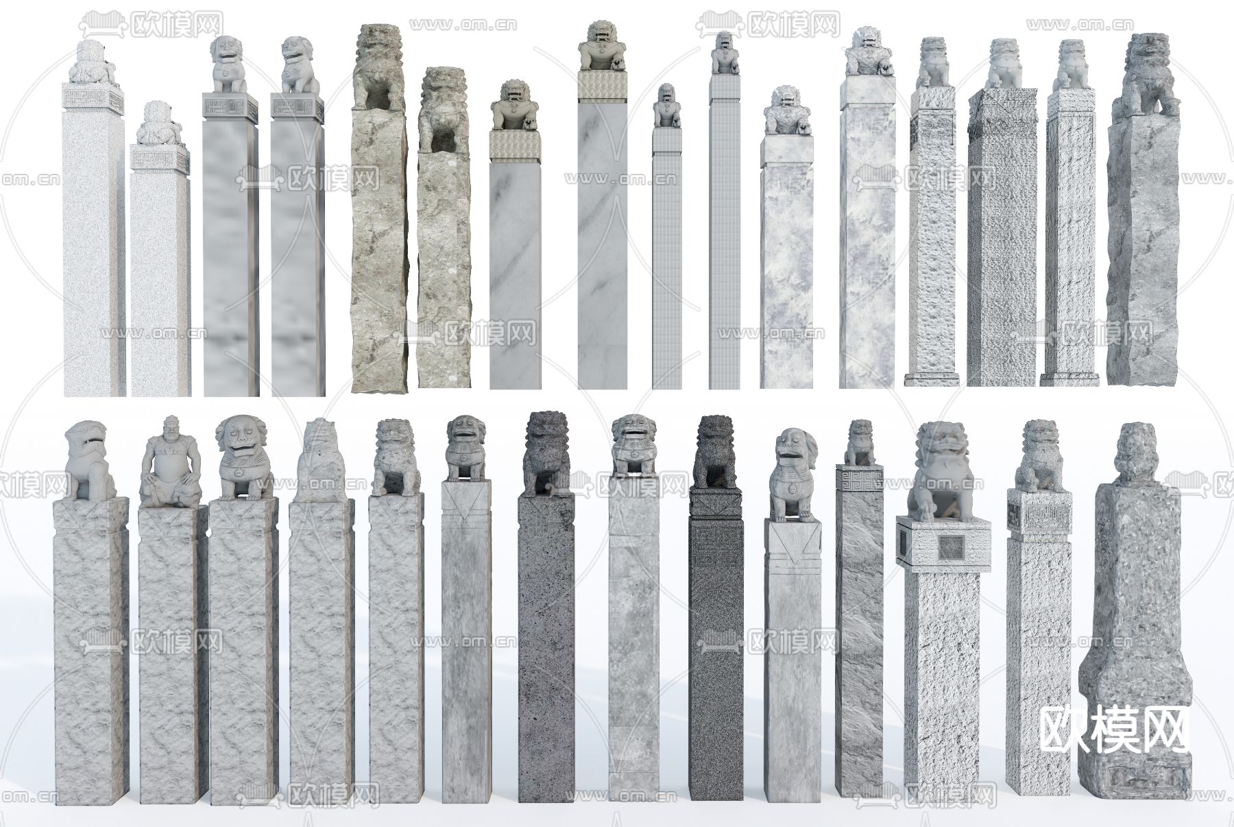 新中式栓马柱su模型下载（渲染图1）