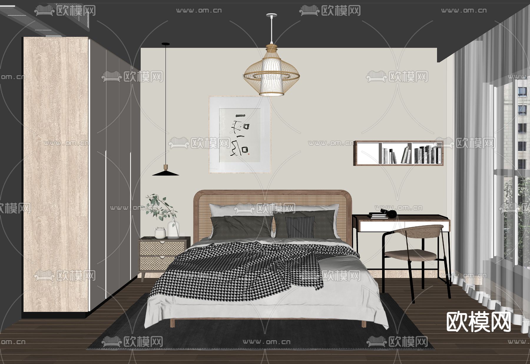 北欧卧室su模型下载（渲染图2）
