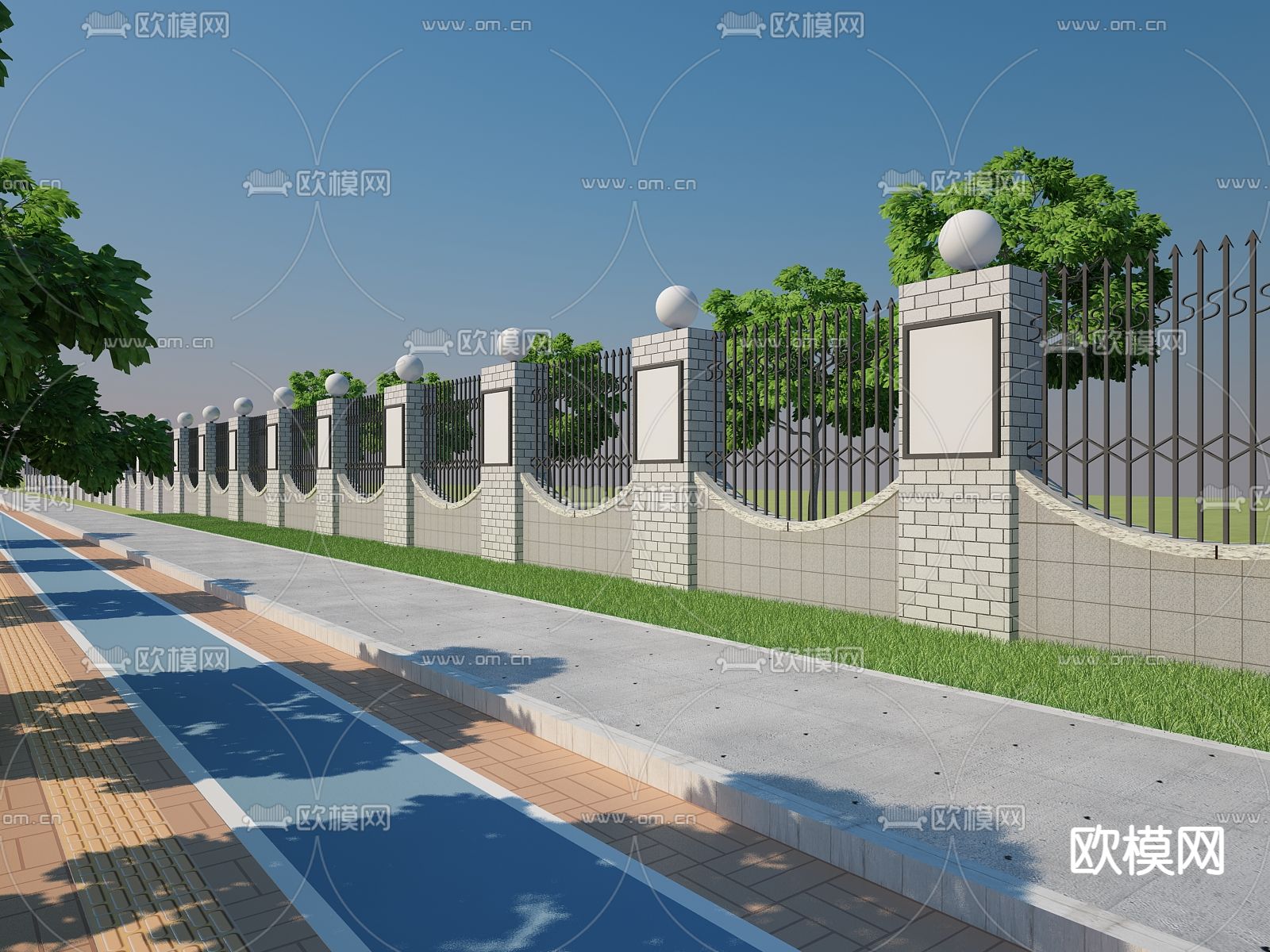 现代围墙栏杆护栏3d模型下载