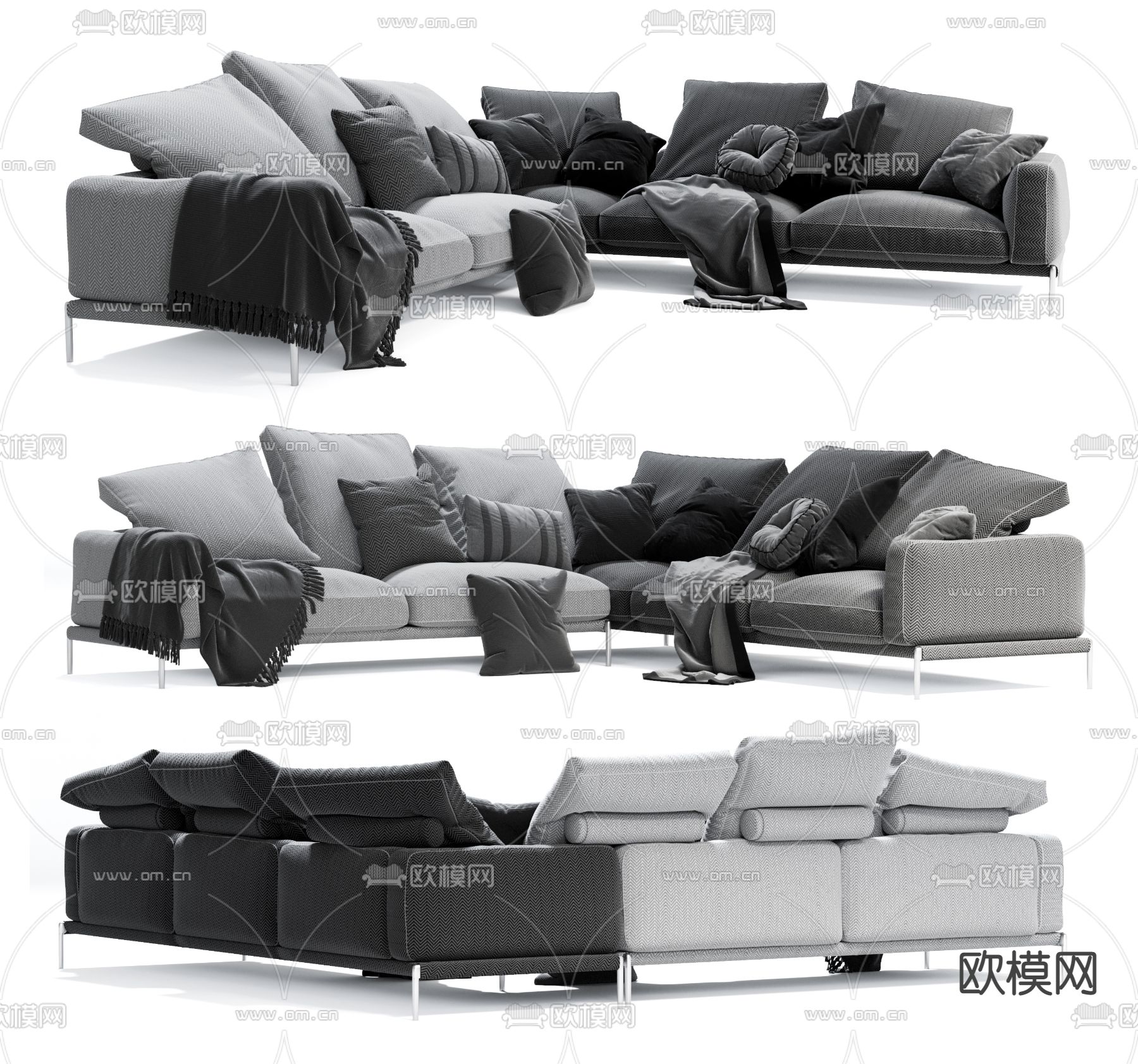 FLEXFORM 黑白转角沙发3d模型下载