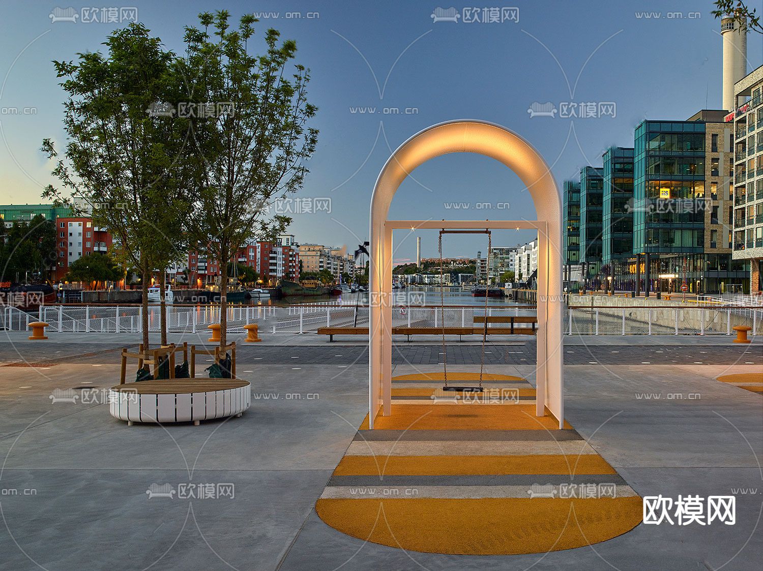 现代秋千吊椅su模型下载（渲染图1）