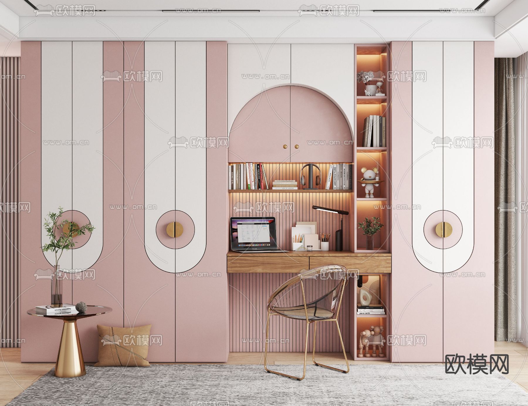 北欧一体式衣柜书桌3d模型下载