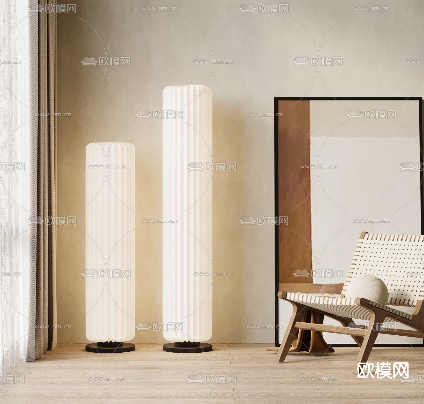 侘寂风柱形落地灯3d模型下载