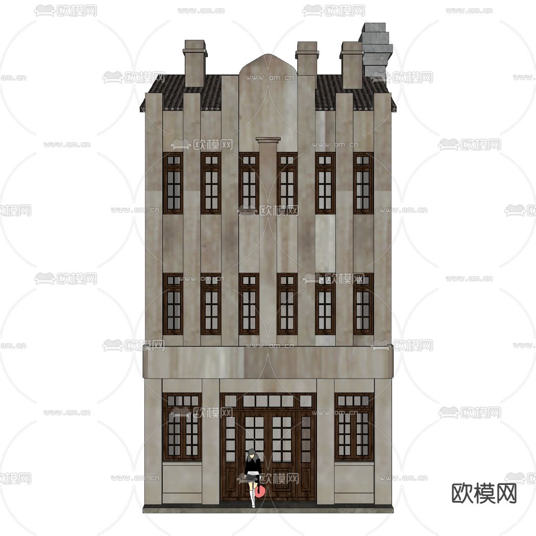 民国风商业建筑外观su模型下载