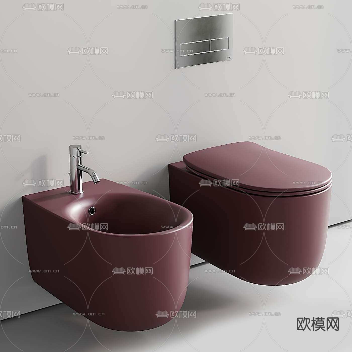 现代紫红色壁挂马桶拖把池3d模型