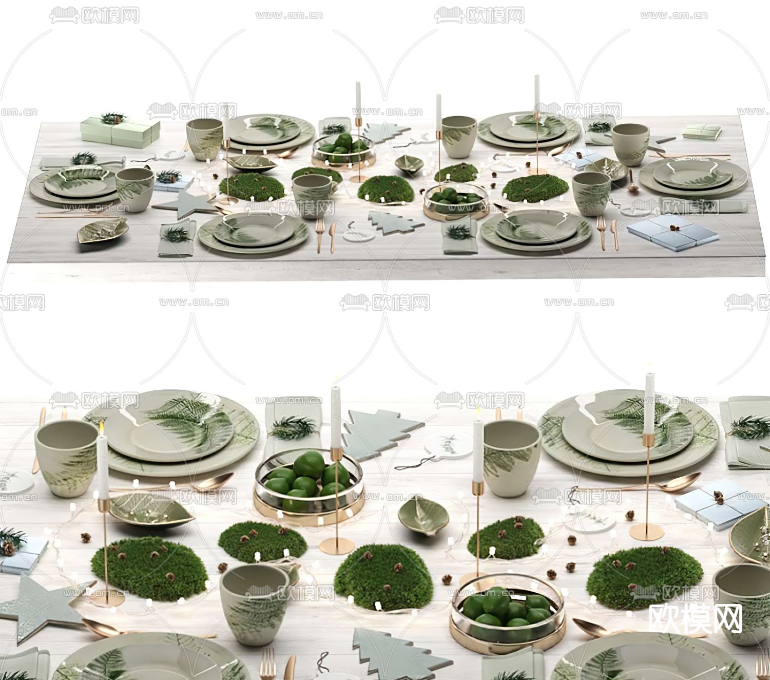 现代碗碟餐具圣诞绿植摆件3d模型下载