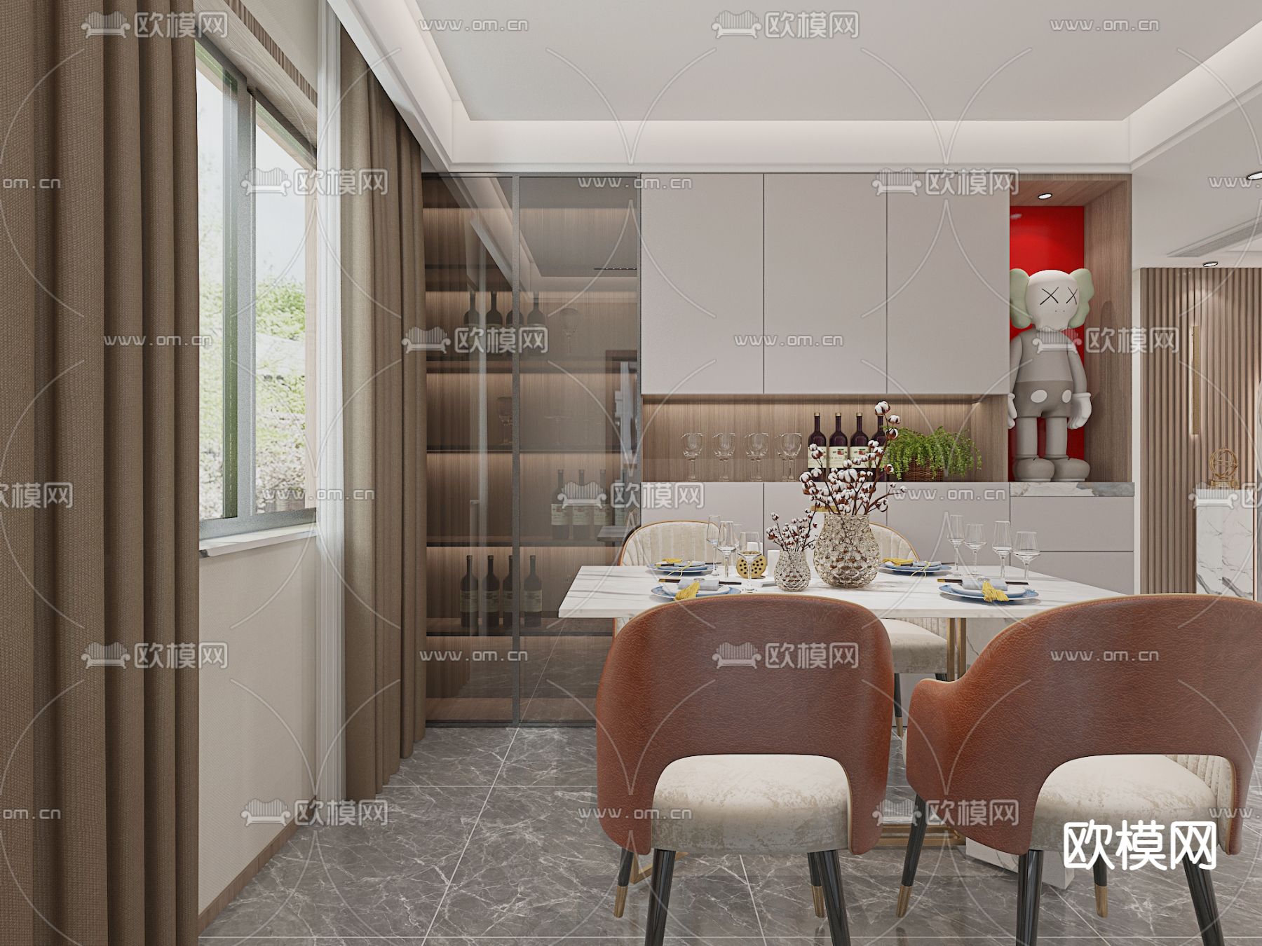 现代餐厅免费3d模型下载（渲染图2）