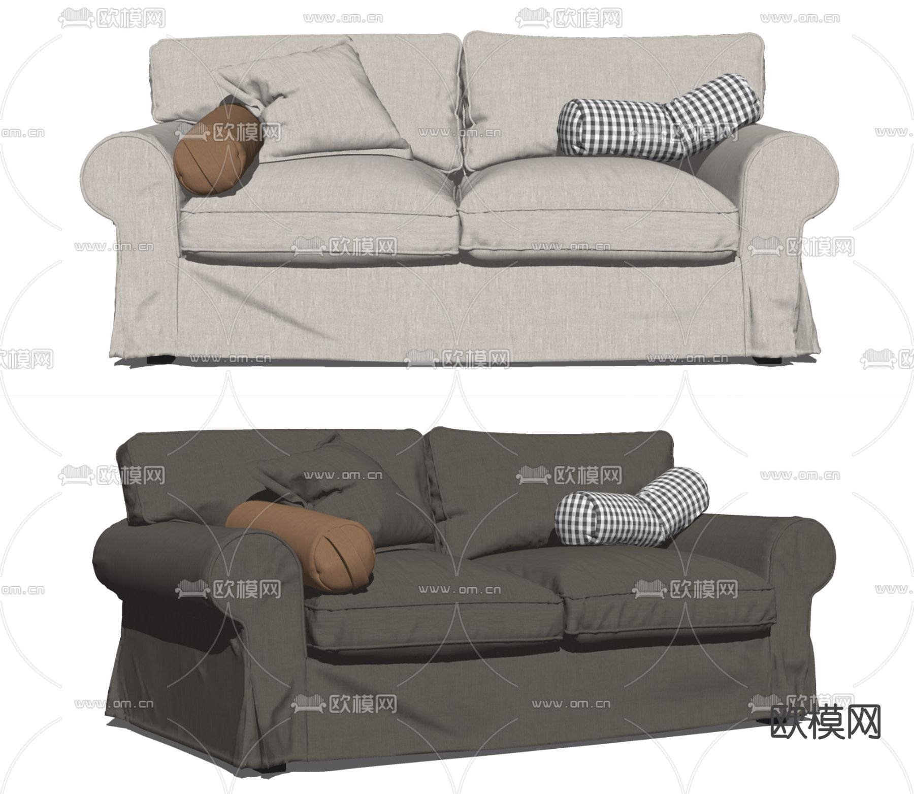 美式双人沙发su模型下载（渲染图2）