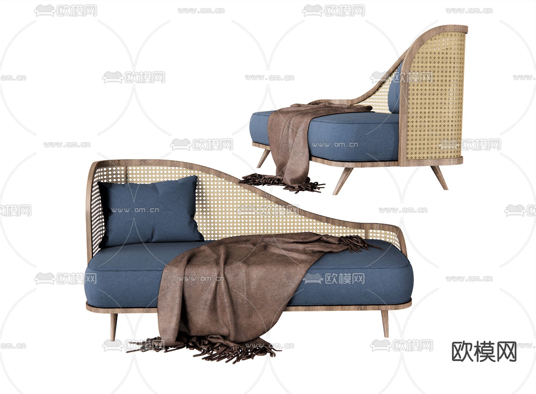 北欧藤编贵妃椅su模型