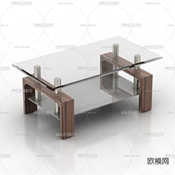 现代轻奢实木不锈钢玻璃茶几免费3d模型下载