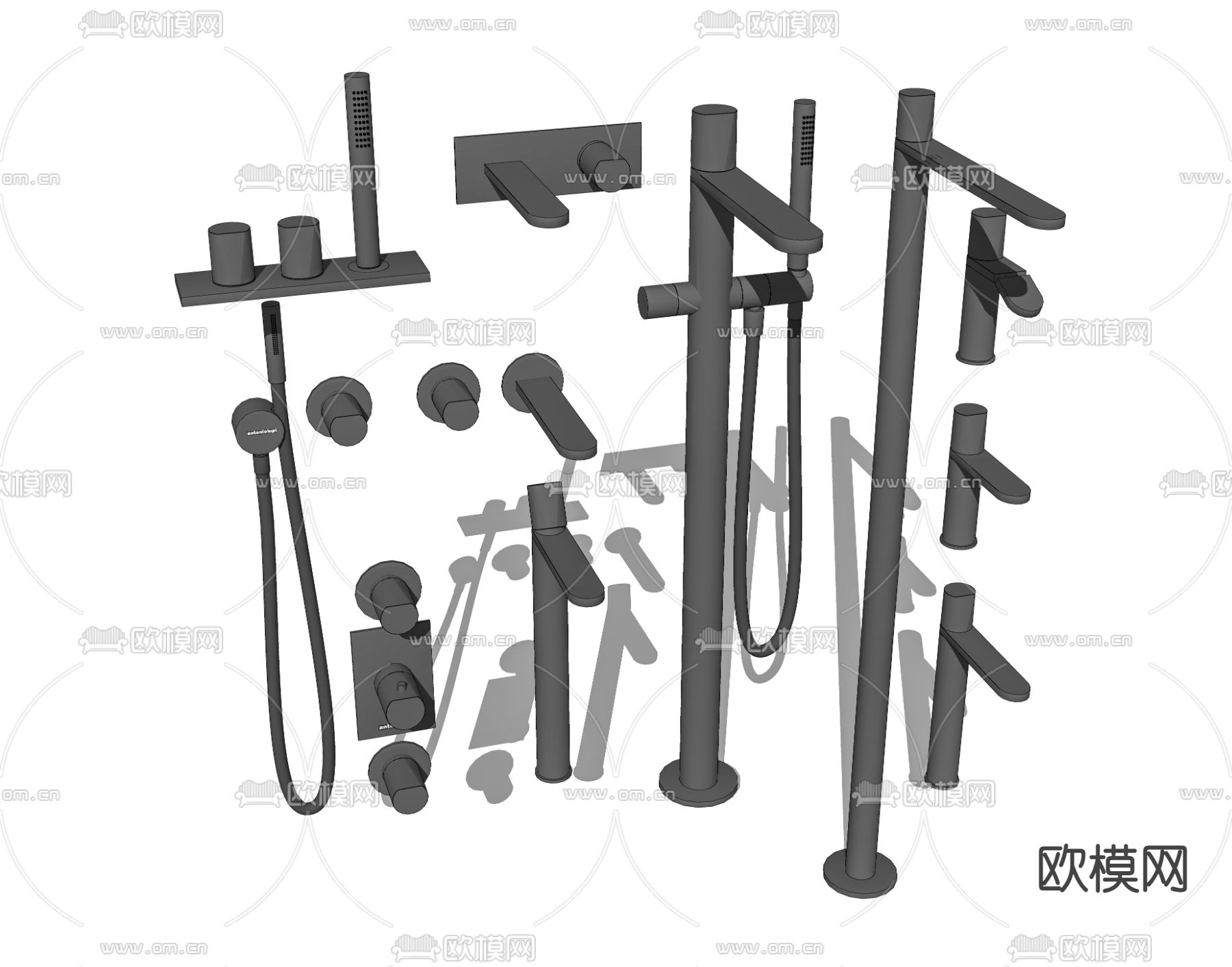 现代淋浴花洒水龙头su模型下载（渲染图2）