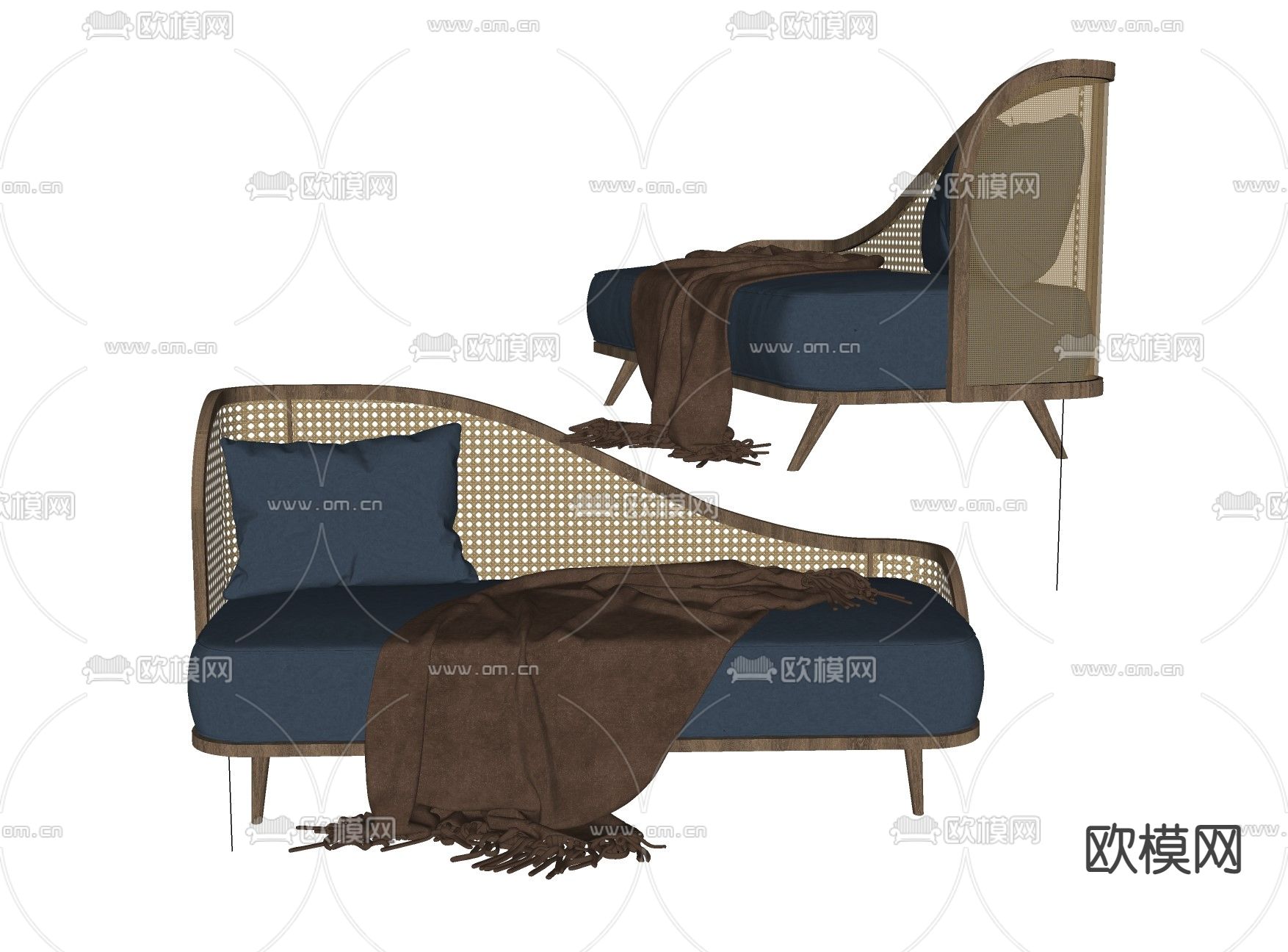 北欧藤编贵妃椅su模型