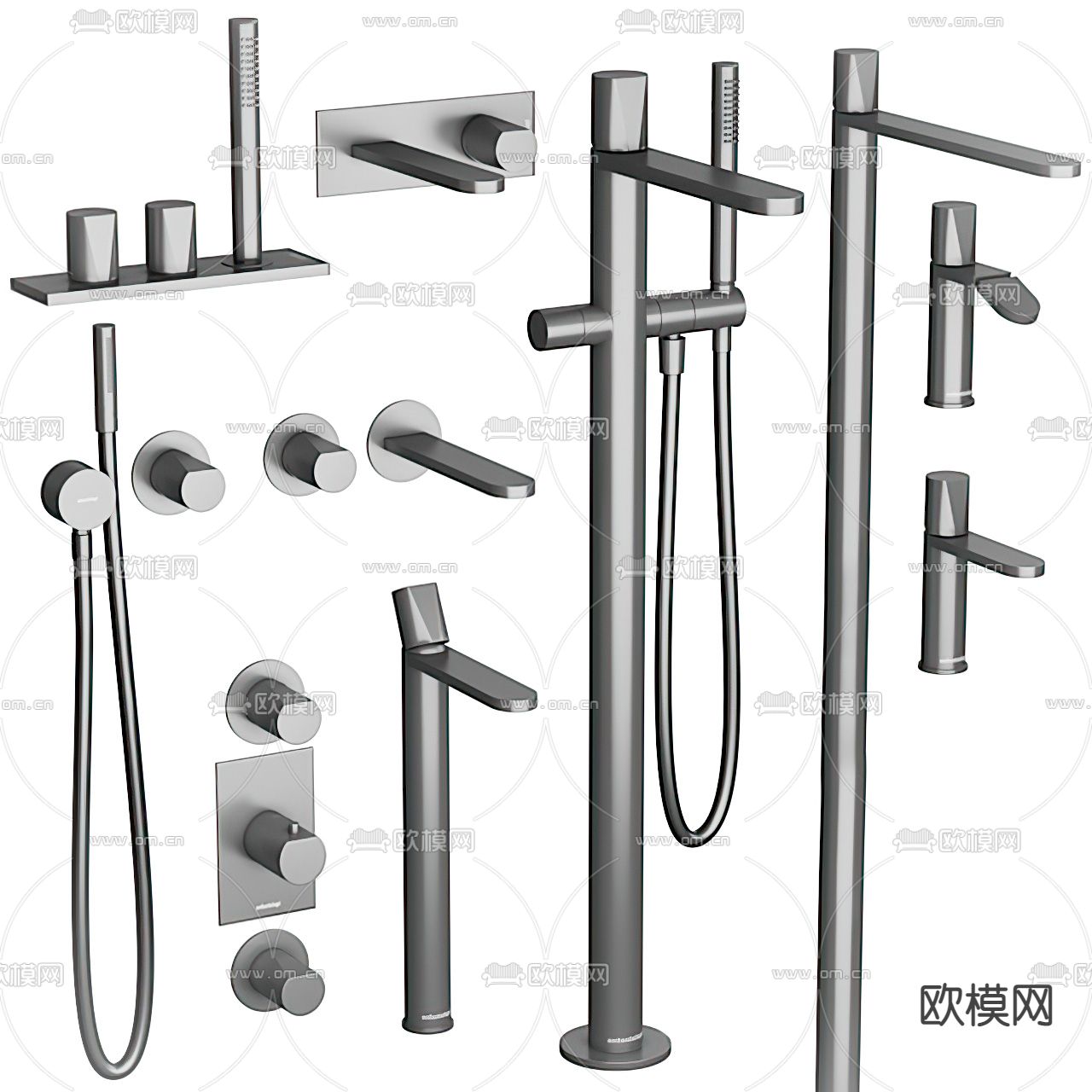 现代淋浴花洒水龙头su模型下载（渲染图1）