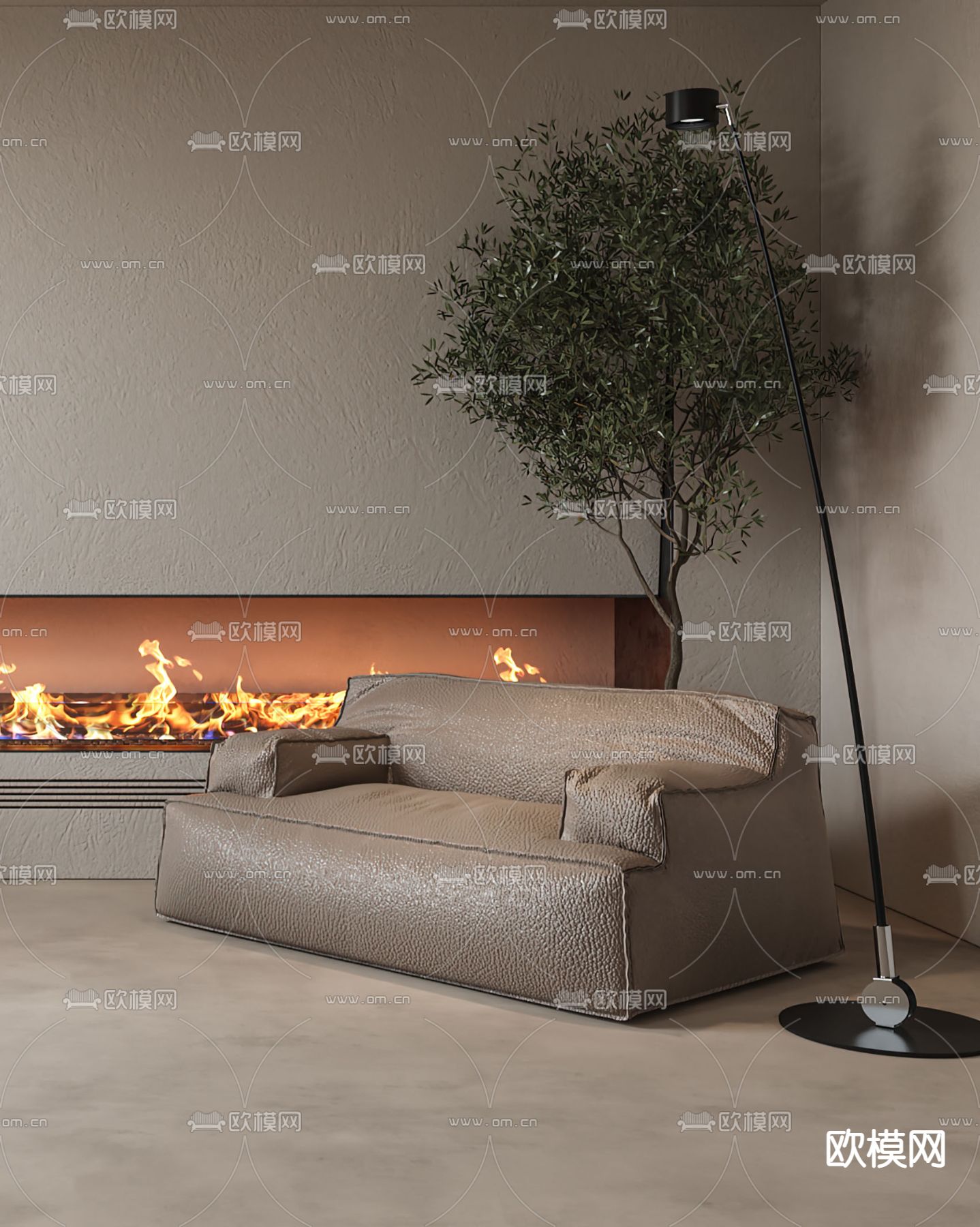 现代咖色皮革休闲沙发3d模型下载（渲染图2）