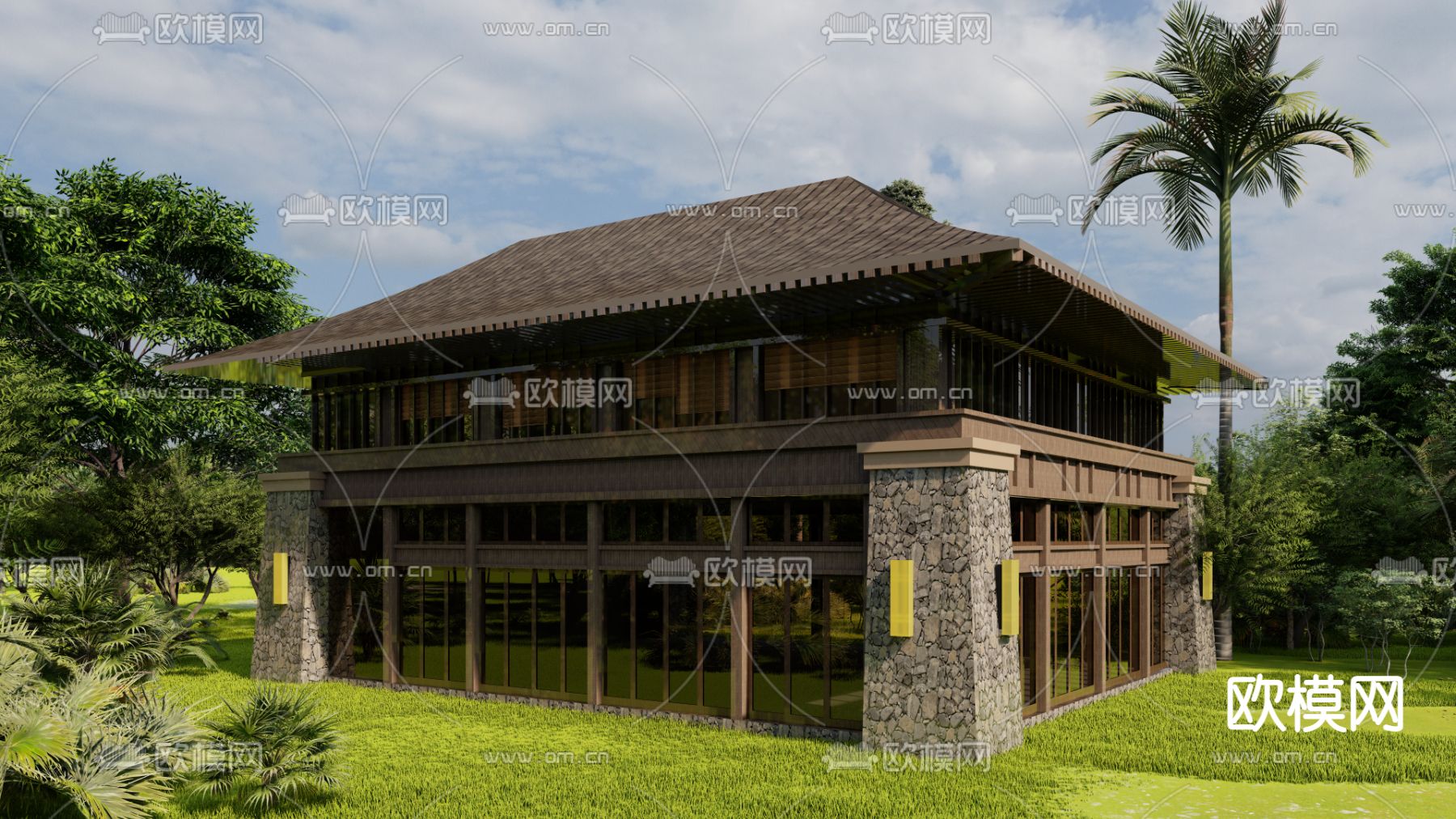 中式古建阁楼su模型下载（渲染图1）