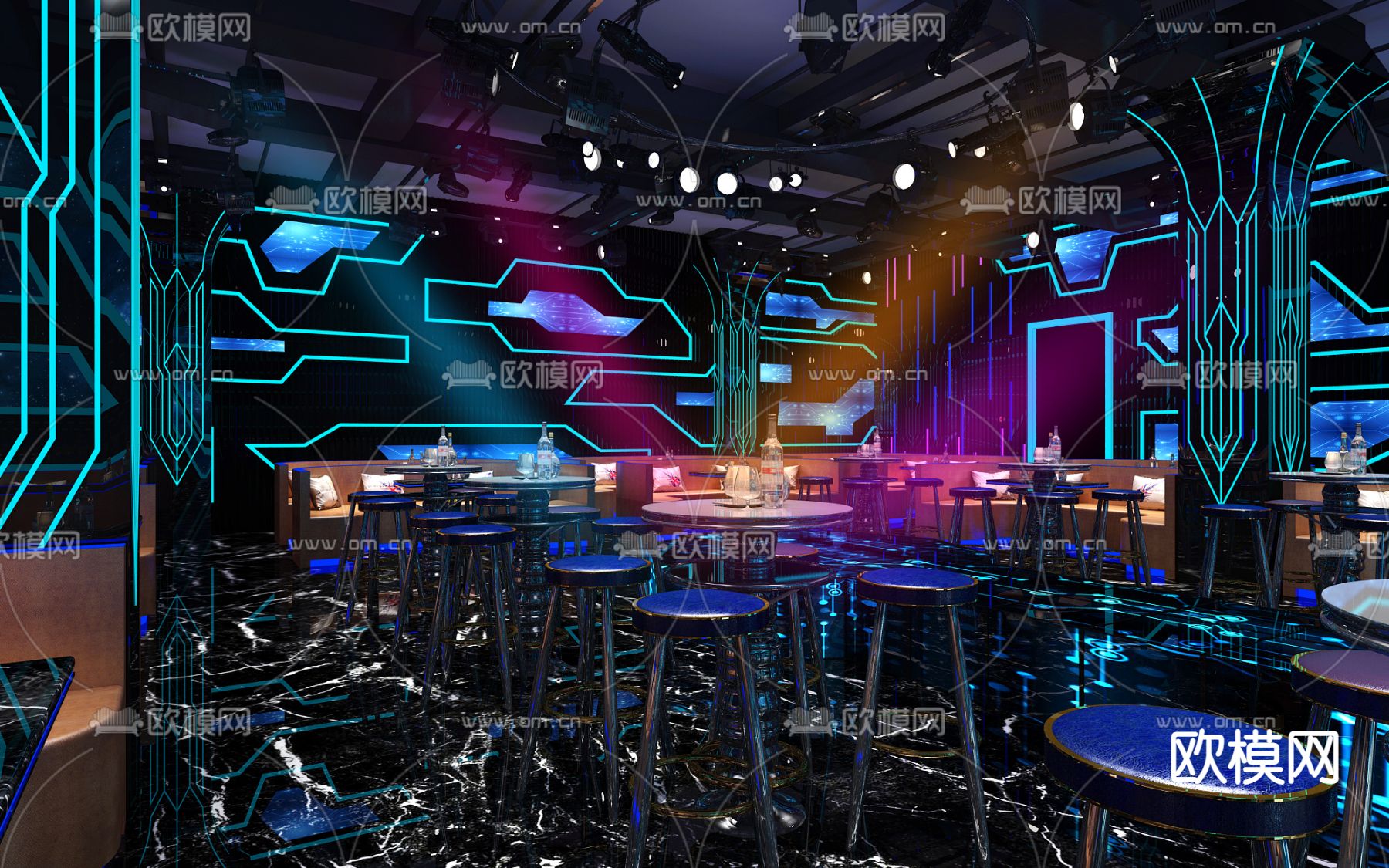 工业风酒吧卡座大厅免费3d模型下载