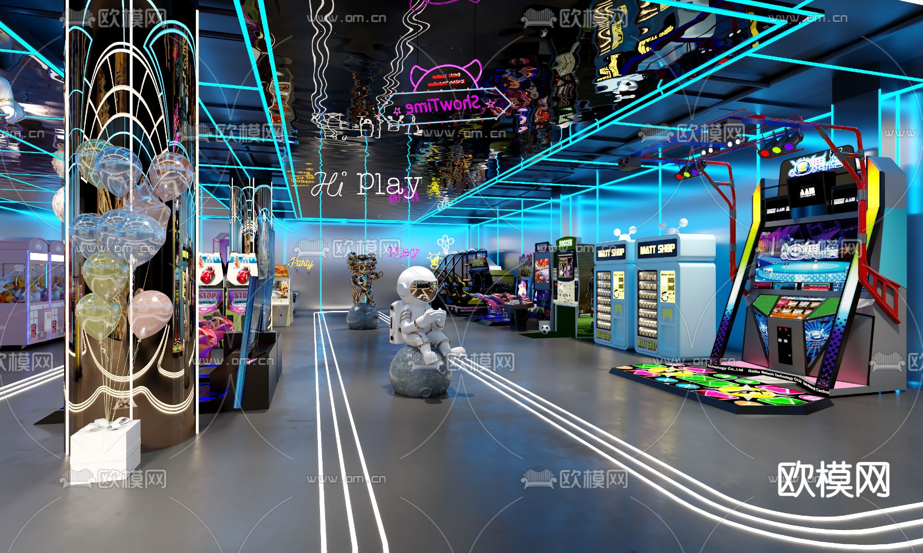 现代电玩城游戏厅3d模型下载（渲染图2）