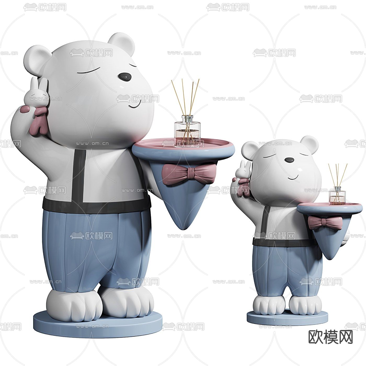 现代白色小熊潮玩雕塑3d模型下载_ID11982319_3dmax免费模型-欧模网