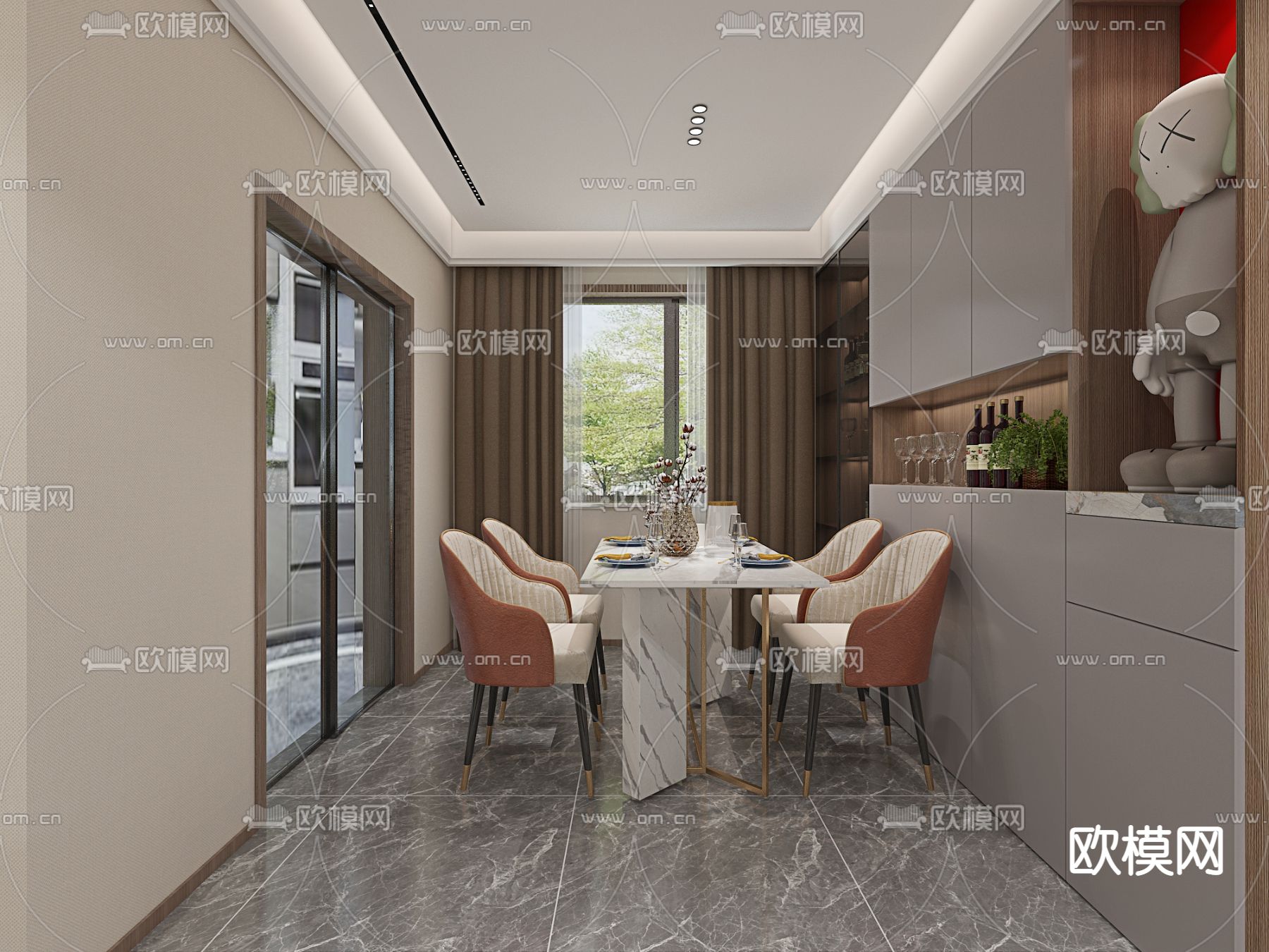 现代餐厅免费3d模型下载（渲染图1）