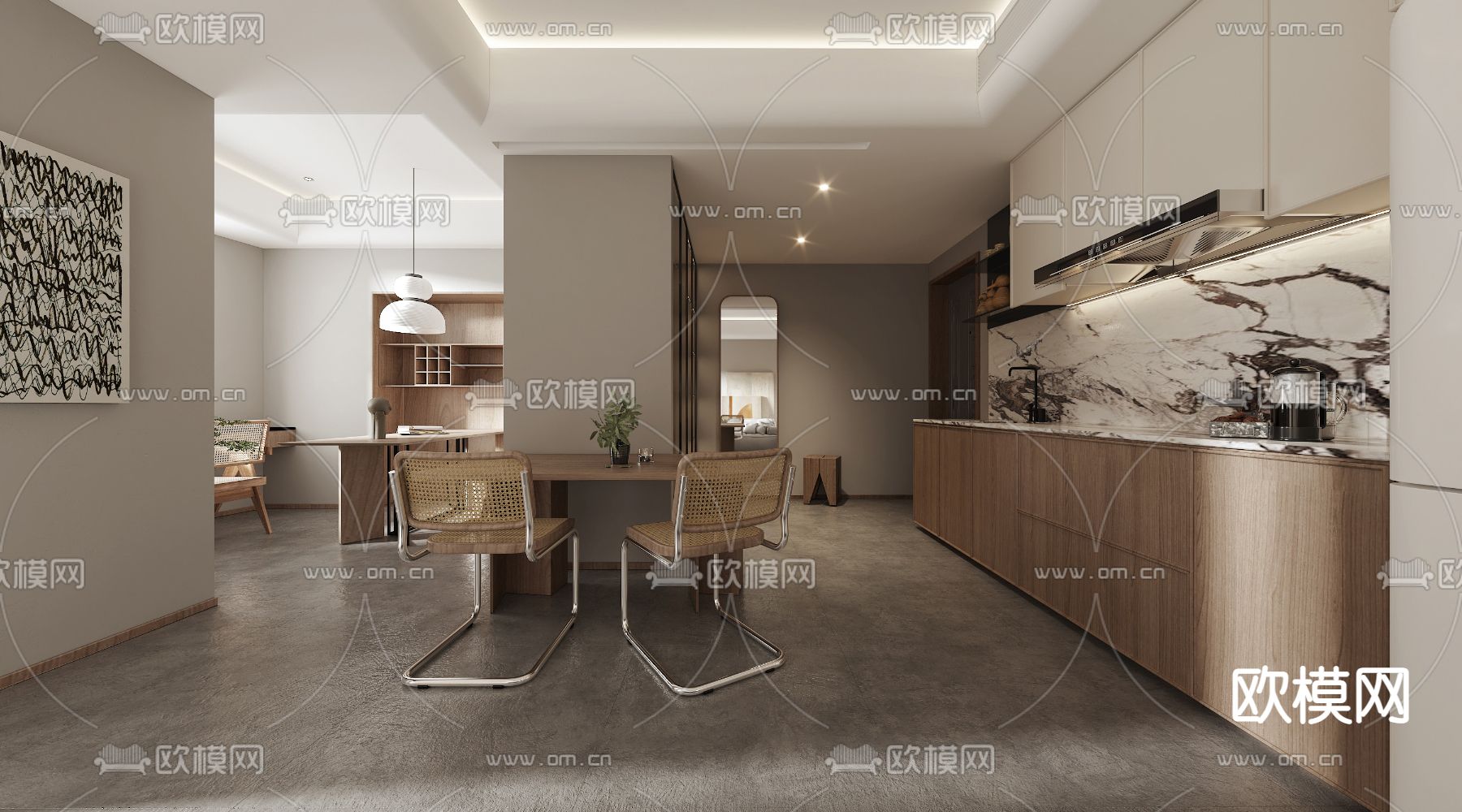 侘寂餐厅书房免费3d模型下载（渲染图1）