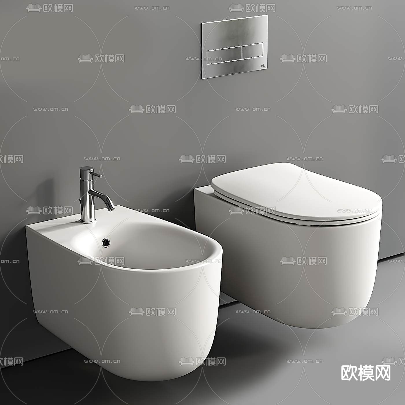 现代紫红色壁挂马桶拖把池3d模型